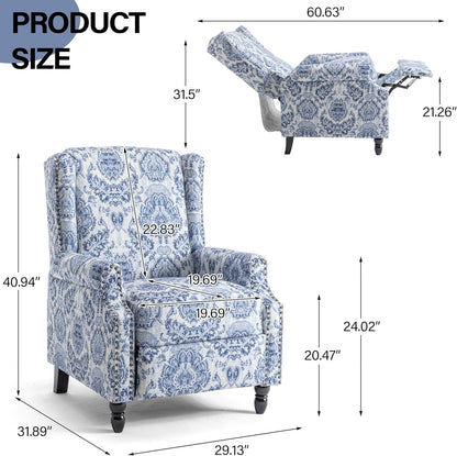 Swivel Rocker Recliner Chair, Manual Nursery Glider Recliner, Floral Fabric Wingback Accent Chair with Adjustable Backrest & Footrest for Small Spaces Living Room Bedroom (Plants Floral, Set of 1)
