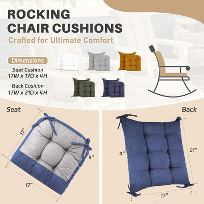 Rocking Chair Cushion with Ties Non-Slip Outdoor Rocking Chair Cushion Set Waterproof Fade-Resistant Porch Garden Patio Glider Rocker Cushions
