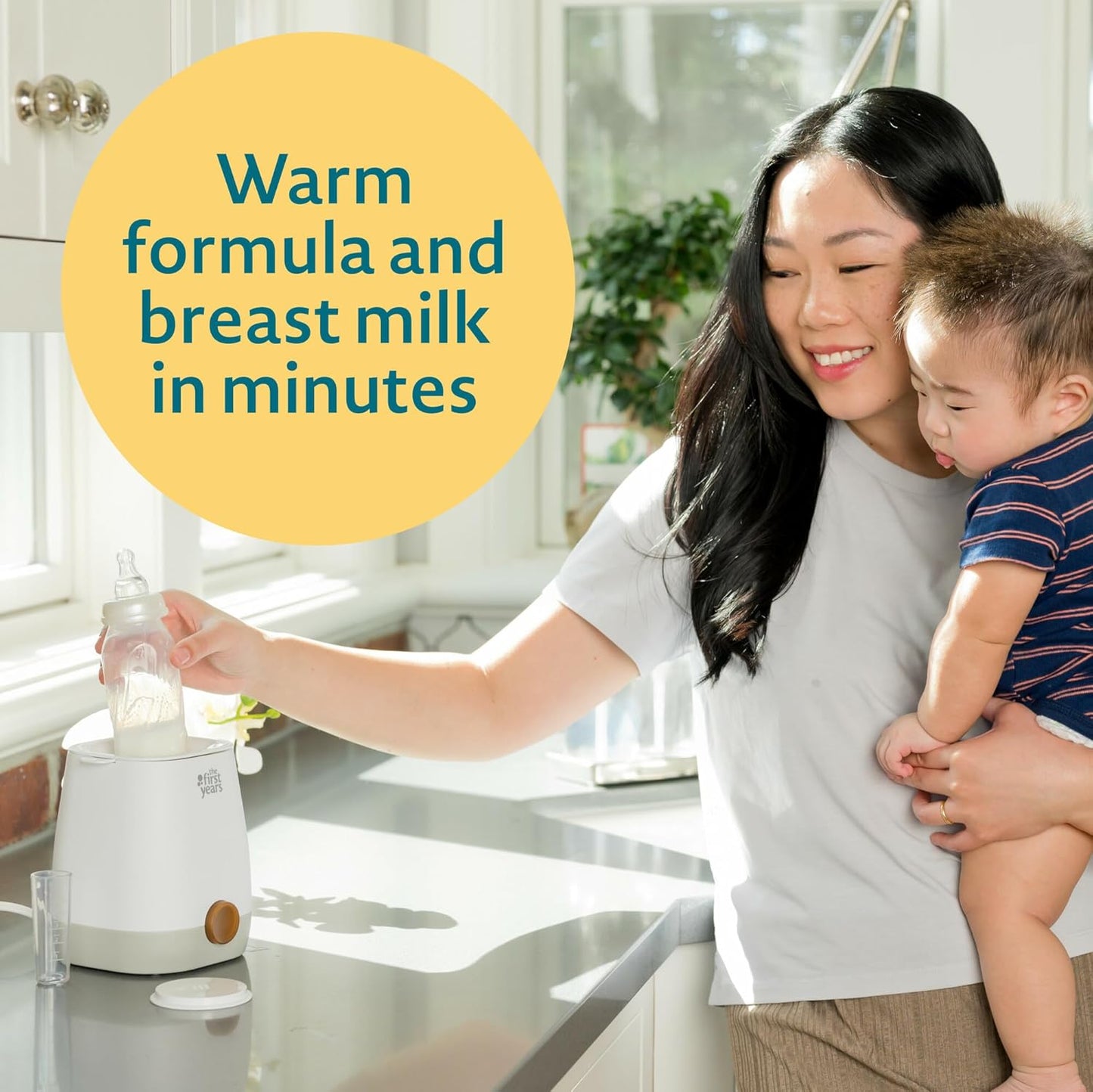The First Years Gentle Warmth Digital Baby Bottle Warmer - Bottle Warmer for Breastmilk, Baby Formula, and Baby Food - Includes Milk Warmer, Basket, and Cup - White
