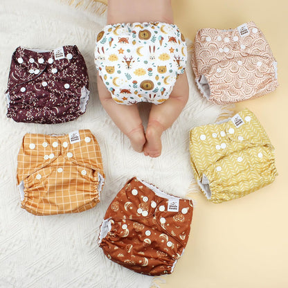 Mama Koala 3.0 Pocket Cloth Diapers for Babies with AWJ Lining, 6 Pack with 6 4-Layer Natural Cloth Diaper Inserts - Reusable and Washable Pocket Diapers(Hardworking Bees) - Colors A