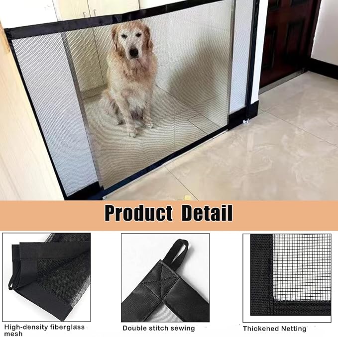 Mesh Dog Gate for Pets, Magic Pet Gate for The House, Portable Puppy Safety Fence Guard for Stairs and Doorways, Easy Install Anywhere, 31" W x 30" H, 8 Hooks