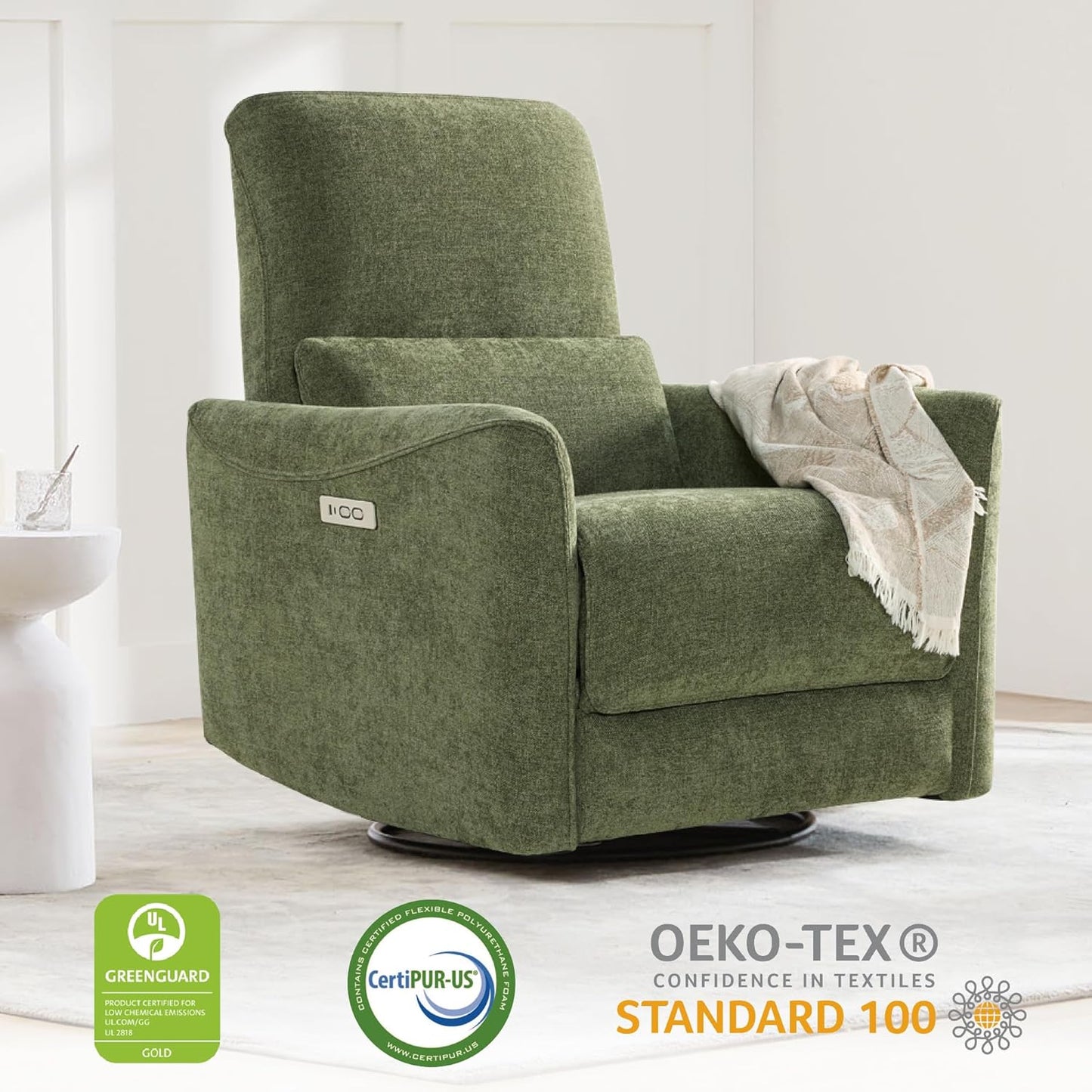 CHITA Power Recliner Chair Swivel Glider, FSC Certified Upholstered Living Room Nursery Reclining Sofa Chair with Lumbar Support, Linen