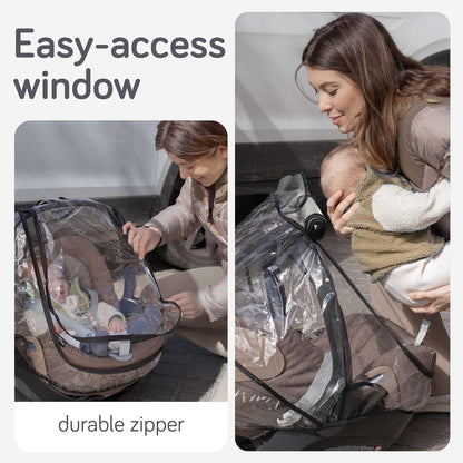 Baby Uma Car Seat Rain Cover - Waterproof & Breathable Carseat Covers Baby, 100% PEVA with Ventilation Panels, Protects from Rain, Dust & Wind, Universal with Easy-Access Window (+ Travel Bag)