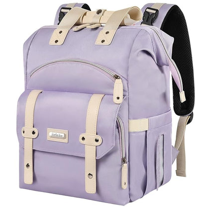 Jiefeike Diaper Bag Backpack,Purple Travel Backpack for Dad Mom Boys Girls,Insulated Pockets Portable Baby Nappy Bags RFID Anti-Theft Water-Resistant Pocket Stroller Straps