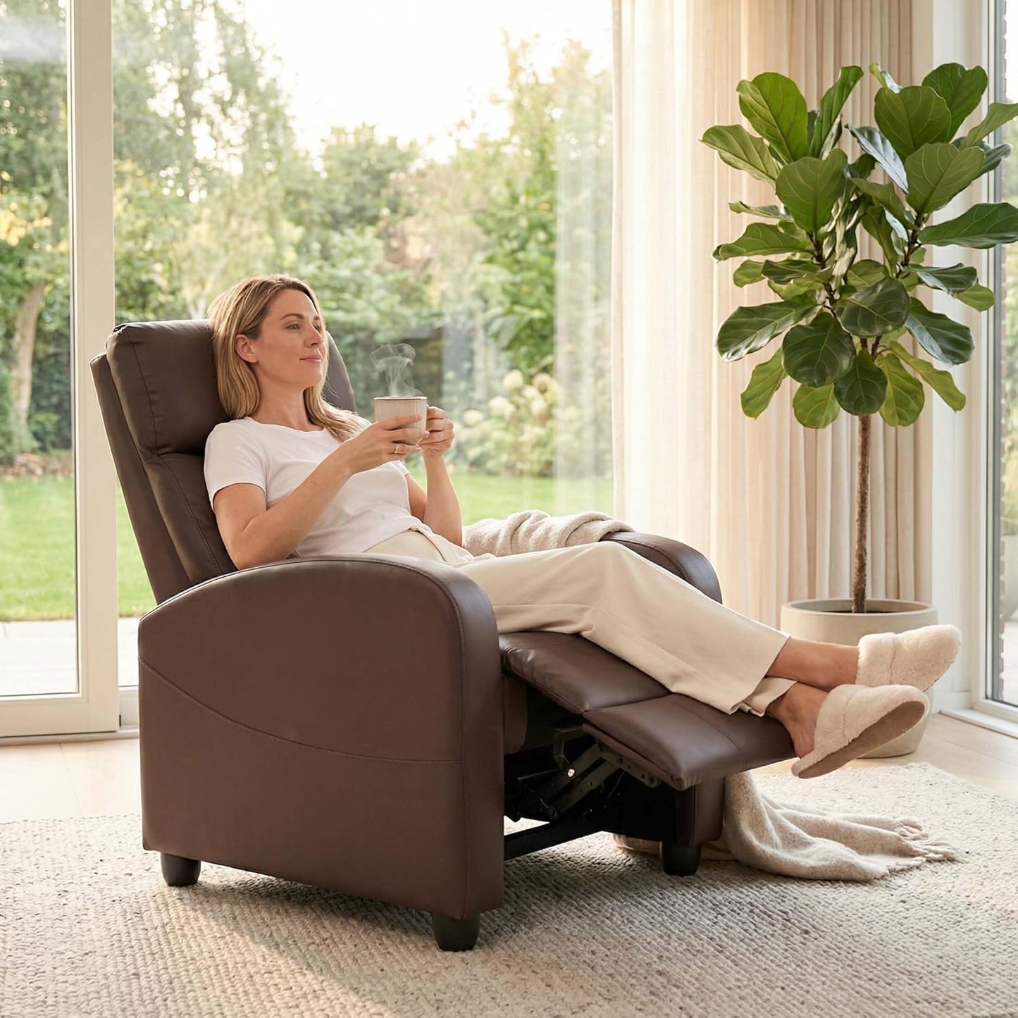 Sweetcrispy Recliner Chair, 360 Swivel Rocker Chair for Adults, Glider Rocker Recliners, Nursery Chairs for Living Room, High Back, Upholstered Deep Seat, Classical Brown