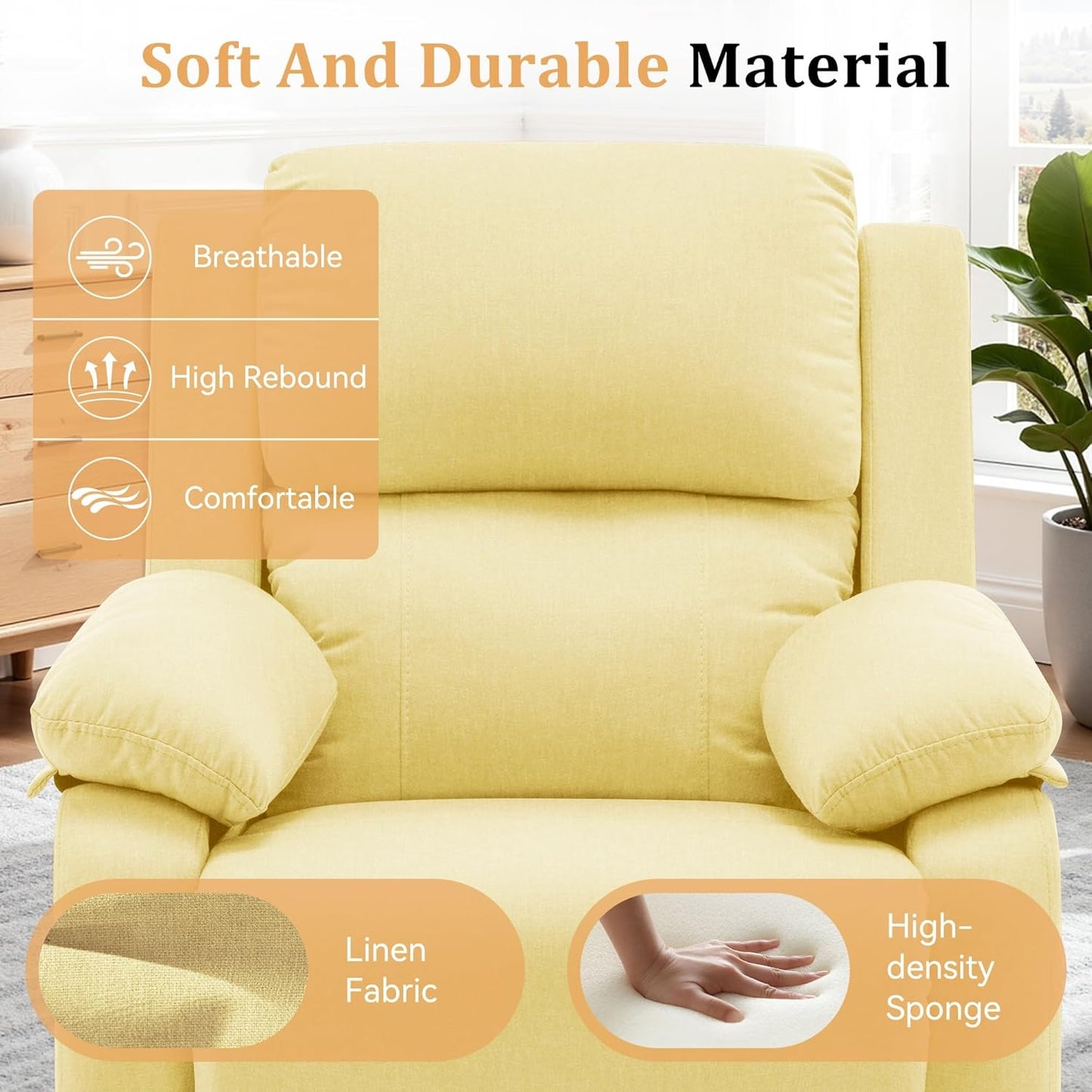 Korser Recliner Chair, 360 Swivel Rocker Chair for Adults, Small Rocking Recliner for Small Spaces, Upholstered Fabric Glider Recliner Nursery