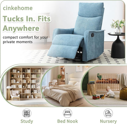 cinkehome Swivel Rocker Recliner, Glider Rocker Recliner Chair for Nursery, Manual Reclining Chair with Heated Massage, Small Spaces, Living Room, Khaki Chenille