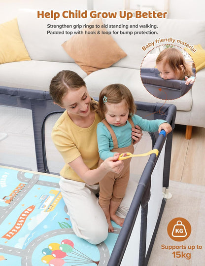Dripex Baby Playpen, 47"x47" Small Playpen for Babies, Enhanced Safety Baby Play Yard for Indoor & Outdoor, Infant Play Pen with Soft Breathable Visible Mesh, Anti-Fall Design & Easy Setup, Grey
