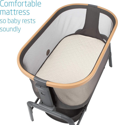 Maxi-Cosi Iora Baby Bassinets Bedside Sleeper, Portable Bassinet, Infant Bedside Sleeper Crib, Height Adjustable, Breathable Mesh, Large Storage Basket, Truffle