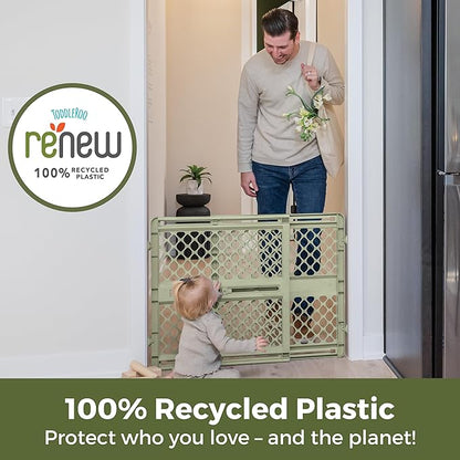 Toddleroo by North States - ReNew 100% Recycled Plastic Baby Gate for Doorway; Sturdy for Indoor & Outdoor Use: Pressure Mounted, No Drill Gate; Made in USA; 26" to 42" Wide, 26" Tall; Sea Grass Green