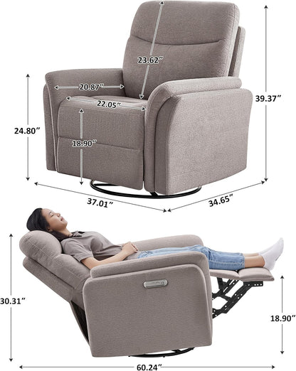 VANOMi Power Recliner Chair Swivel Glider, Electric Rocking Recliner Chairs with USB and Type-C Ports, Nursery Chair Recliner for Living Room, Bedroom, Apartment（Camel）