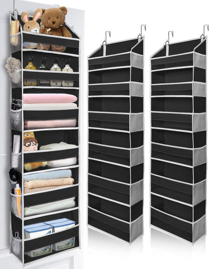 ULG 1 Pack Over Door Organizer with 5 Large and 10 Mesh Side Pockets, 44 lbs Weight Capacity Hanging Storage with Clear Window Kids Toys, Shoes, Diapers, Dark Grey, 5 Layers