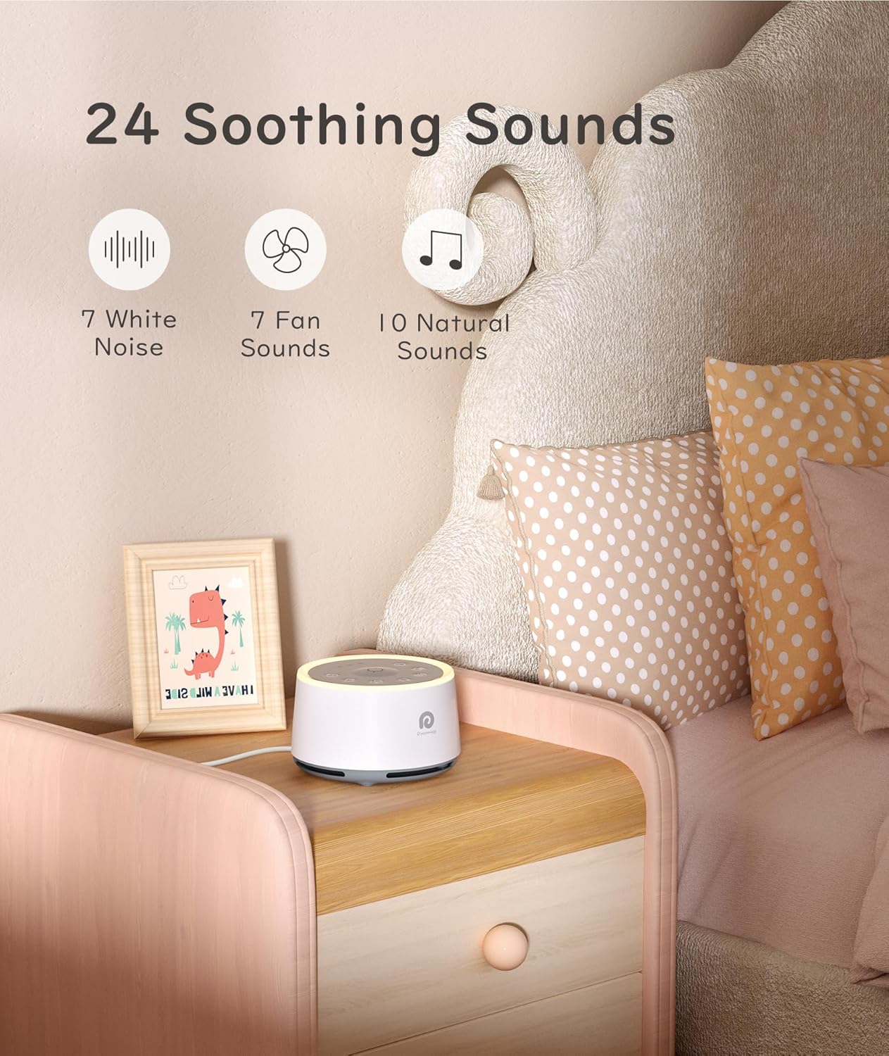 Dreamegg D1 Sound Machine Baby - White Noise Machine for Baby with Night Light, 24 High Fidelity Sounds, Timer & Memory Feature, Noise Machine with Nursery Lamps for Adults, Home, Office (White)