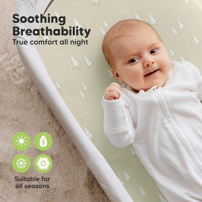 2-Pack Organic Bassinet Sheets for Girls, Boys - 100% Cotton Bassinet Mattress Sheets Compatible with Halo Bassinest Swivel Sleeper, Graco, Baby Delight, Chicco, Unisex Fitted Bassinet Sheets (Elly)