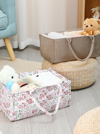 Shinylin 2 Pcs Diaper Caddy Organizer New Mom Gifts Stylish Brown Diaper Caddy Basket Floral Pastoral Daisy Nursery Storage Organizer Baby Shower New Parents Gifts for Baby Newborn Essentials