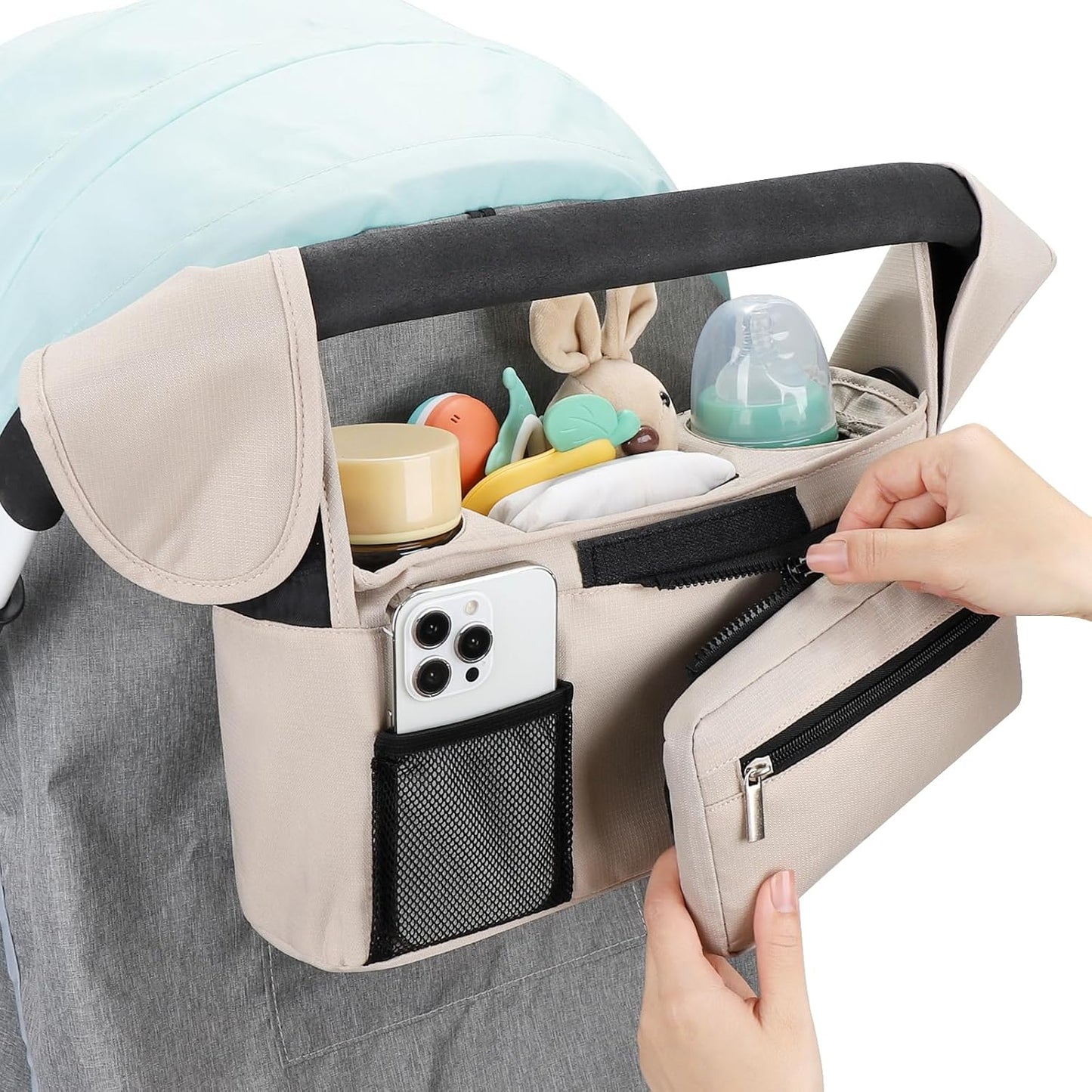 Accmor Universal Stroller Organizer with Insulated Cup Holder Detachable Phone Bag and Shoulder Strap,Stroller Bag Caddy Organizer Fits for Uppababy, Baby Jogger, Britax Strollers