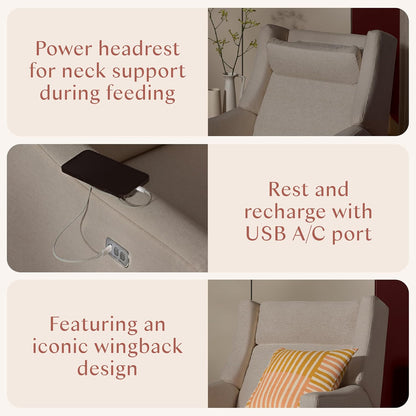 Kiwi Glider Recliner w/Electronic Control and USB | in Almond Teddy Loop w/Light Wood Base, Greenguard Gold Certified