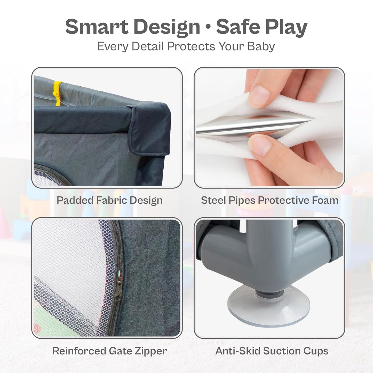 Baby Playpen 71x59 Inch Large Playpen for Babies and Toddlers Baby Playard with Zipper Gates Safety Fence Play Pen Play Yard with Soft Breathable Mesh Indoor & Outdoor Kids Activity Center Dark Gray