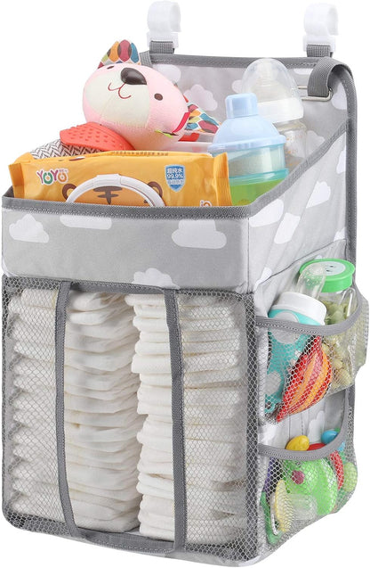 Accmor Hanging Baby Diaper Caddy Organizer, Diaper Stacker, Baby Crib Hanging Classified Storage Bag Organizer for Changing Table, Crib, Playard or Wall & Nursery Organization, Grey
