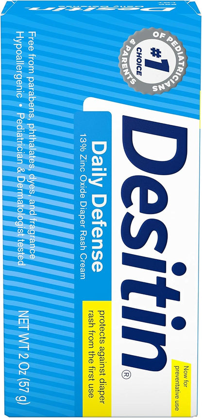 Desitin Daily Defense Baby Diaper Rash Cream with 13% Zinc Oxide Barrier Cream to Treat, Relieve & Prevent diaper rash, Hypoallergenic, Dye-, Phthalate- & Paraben-Free, Travel Size, 2 oz