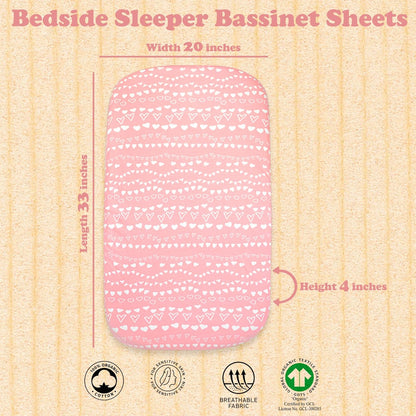 3-Pack Bedside Sleeper Bassinet Sheets | GOTS Certified Organic 100% Muslin Cotton | Ultra Soft & Breathable | 33×20×4” Fitted Sheets | Universal Fit 29–33” x 17–21” Pads