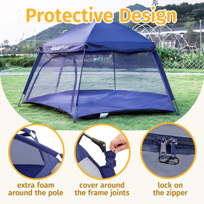 Alvantor® Baby Playpen Pop Up Play Yard 84"x84"x44”Large Mesh Kids Toddler Play Pen Indoor & Outdoor Safe Space Foldable Lightweight Mosquito Playpen Canopy for Infants Toddlers Pets, Navy