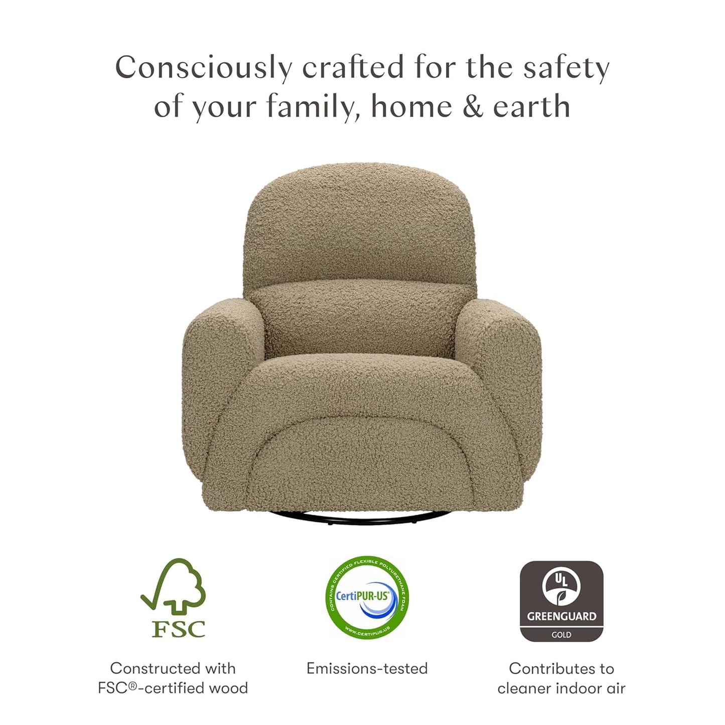 Babyletto Rainbow Recliner and Swivel Glider in Almond Teddy Loop, Greenguard Gold Certified and CertiPUR-US® Certified