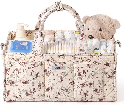 Baby Boy Essentials Diaper Caddy Organizer – Portable Storage Basket with Shoulder Strap & Stroller Hooks, Splashproof Quilted Nursery & Car Tote, Baby Gifts for Baby Shower, Classic Blue