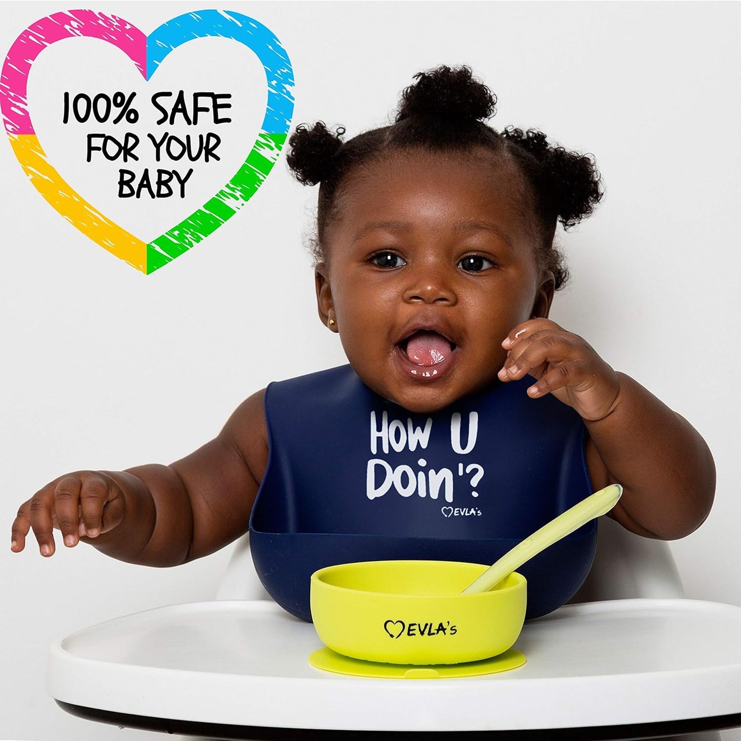 EVLA'S Baby Feeding Set, Baby Led Weaning Supplies, Adjustable Silicone Bibs, Divided Plate, Suction Bowl with Lid, Soft Spoons for Babies or Toddlers, Baby Registry must have!(Pink and Purple)