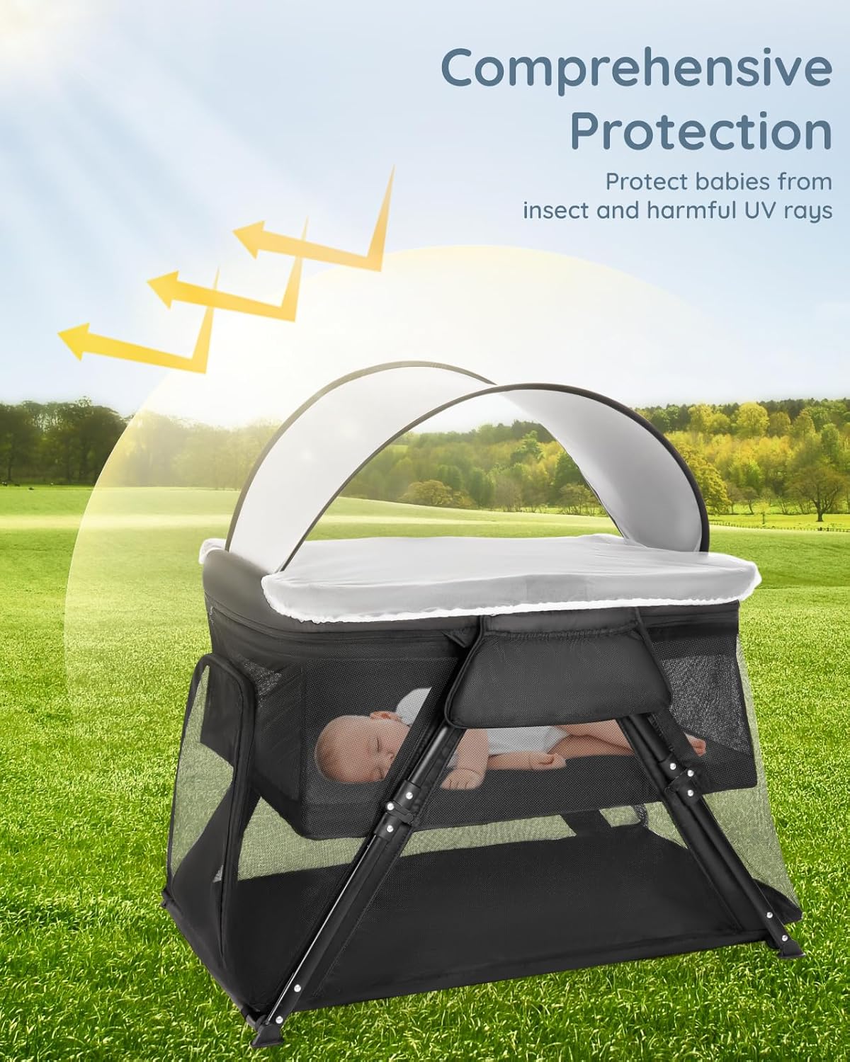 Lilian&Gema 2-in-1 Travel Crib, Portable & Foldable Crib with Backpack, Lightweight Baby Travel Playpen with Thick Mattress for Babies & Toddlers, Baby Travel Essential