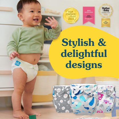 Charlie Banana Cloth Diapers, Reusable, Washable, Adjustable One Size Diaper, for Babies and Toddlers, with Absorbent Insert - Sweet Dreams on Grey, 1 Pack