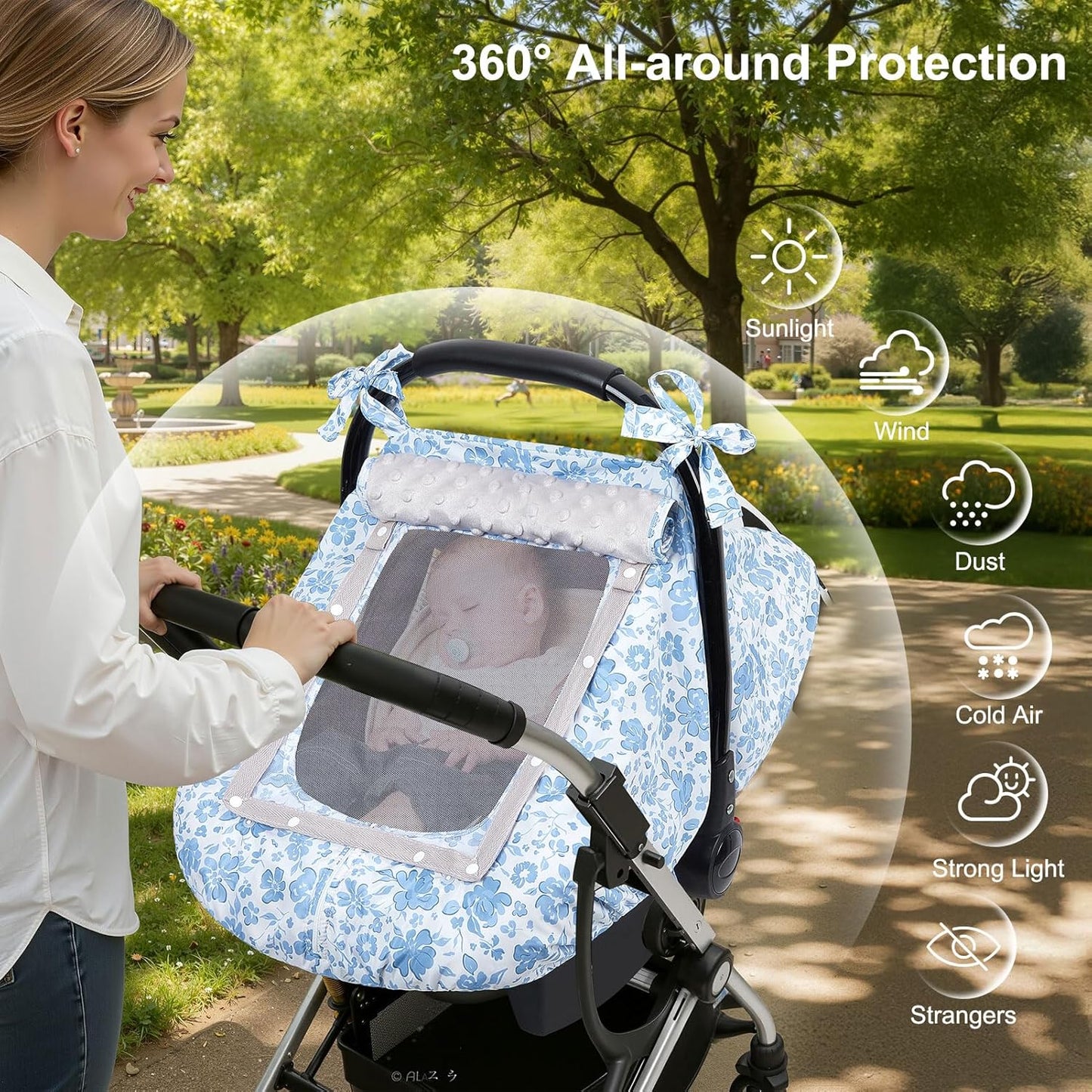 FIOBEE Baby Car Seat Cover, Car Seat Covers for Babies Infant Car Seat Canopy with Breathable Mesh Window Waterproof Carseat Cover for Babies Boy Girl 4 Seasons, White/Cow