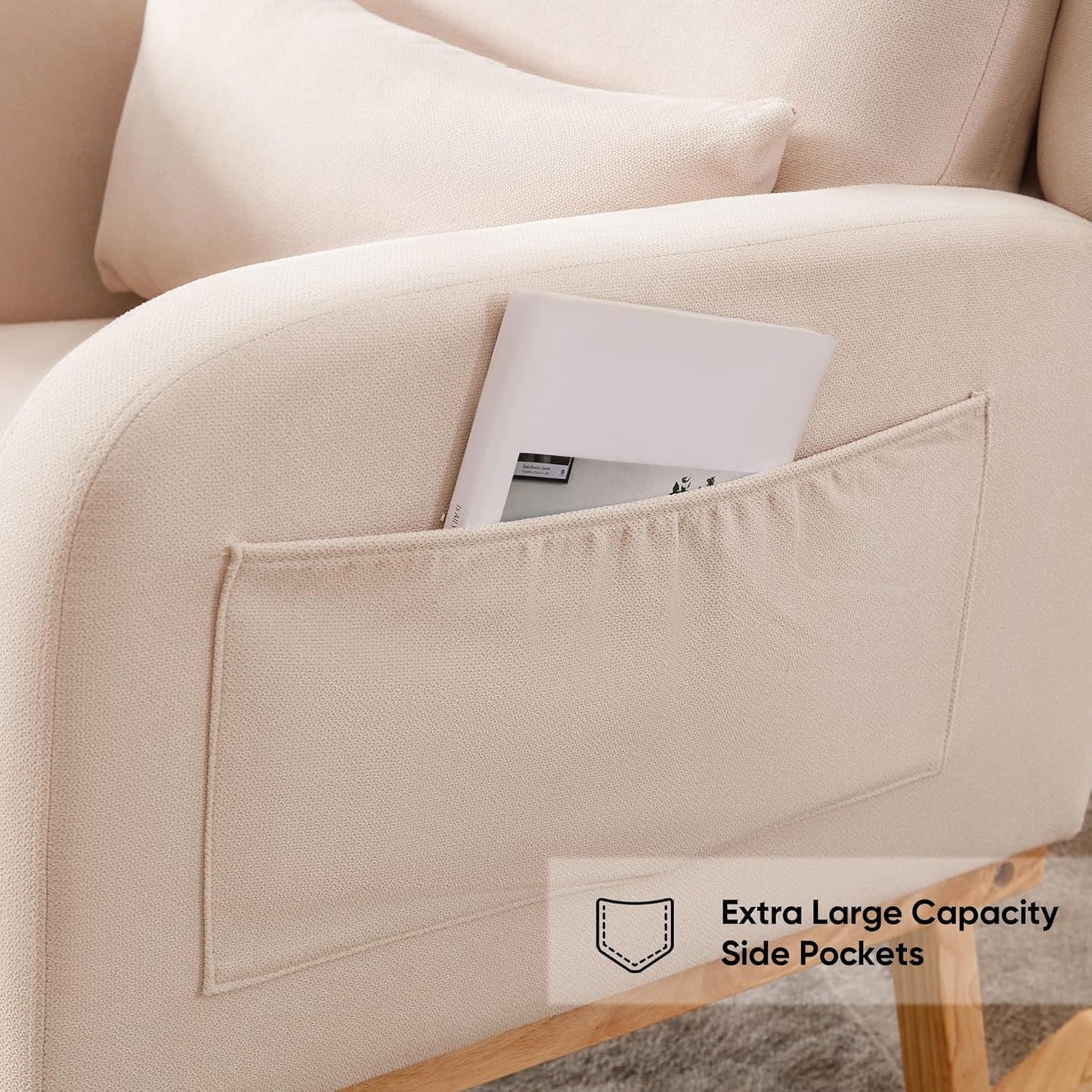 HCHAIRH Rocking Chair Nursery, Sherpa Nursing Rocking Chairs, Upholstered Nursery Glider Rocker for Mom Nursery Morden Accent Rocking Chair Pillow for Living Room,Bedroom,Teddy Light Grey