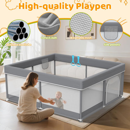 Foldable Baby Playpen: 71” x 59” Super Large Playpen for Babies and Toddlers - Portable Play Pen for Babies with Breathable Mesh & 2 Pulling Handle - Baby Play Yard for Outdoor & Indoor
