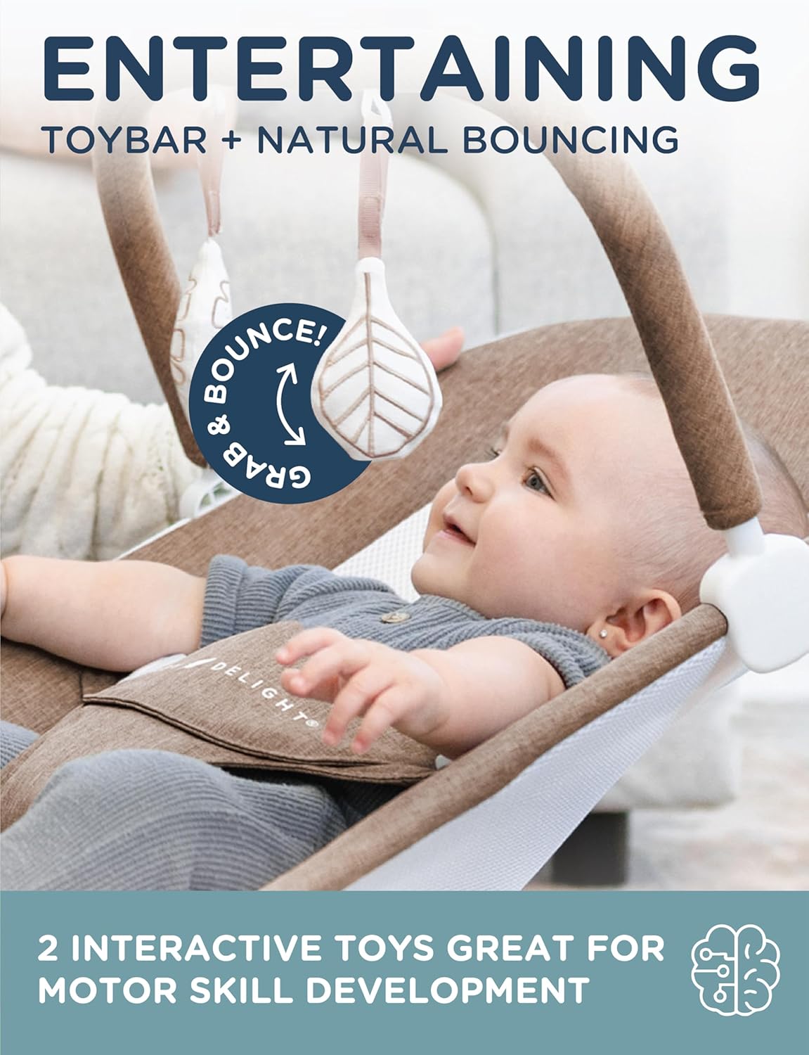 Baby Delight Highland Baby Bouncer | Infant | 0 – 6 Months | 3-Position Recline | Sage Tweed
