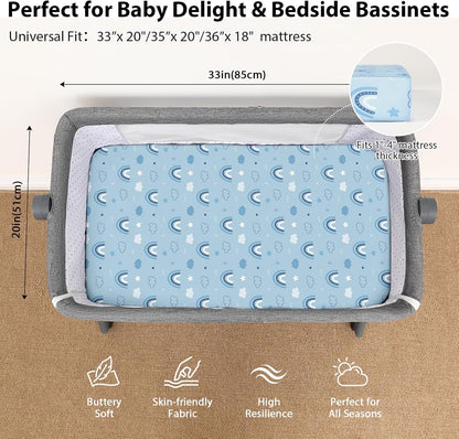 Baby Bedside Bassinet Sheets Girl, 33”x20” Compatible with Baby Delight Dream On Me & Most Rectangle Bedside Sleeper Bassinet Mattress, Super Soft Microfiber Pink Butterfly Flower