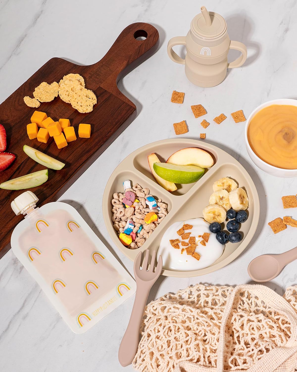 Hippypotamus Toddler Plates with Suction - 100% Food-Grade Silicone Baby Plates with Lids - Microwave & Dishwasher Safe - BPA Free - Set of 3 (Pink/Mint/Lavender with LIDS)
