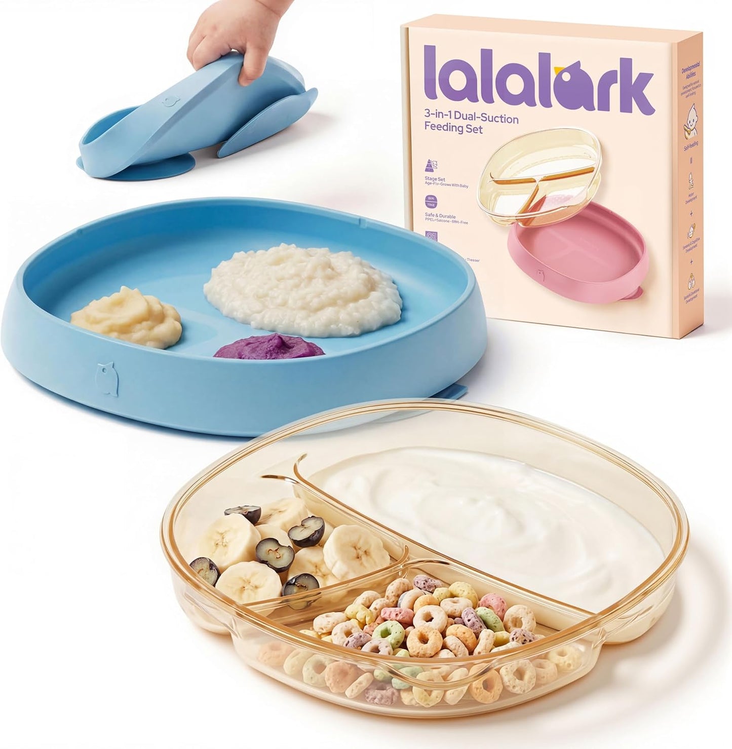 3-in-1 Baby Suction Plates for Toddlers 6-36 Months - Premium Bottle-Grade PPSU Silicone Divided Dishes, Stage-Based Self-Feeding Supplies, BPA Free Stain & Odor Resistant, Microwave Dishwasher Safe