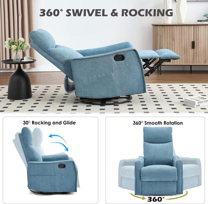 Trustyue Swivel Rocker Recliner Chair, 360° Swivel Recliner with Heat and Massage, Rocker Recliner Nursery Glider Chair with Side Pockets for Living Room (Beige, Fabric)