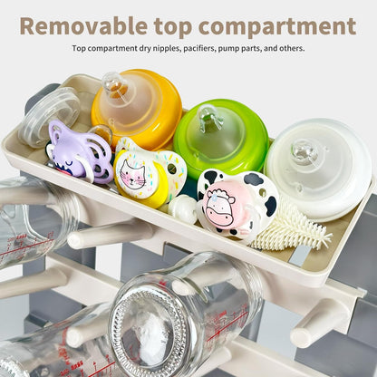 Baby Bottle Drying Rack, Vertical Standing Bottle Dryer Rack Holder-Space Saving Baby Bottle Drying Rack for Countertop-Holds Up to 12 Baby Bottles & Cup(Gray & Khaki)