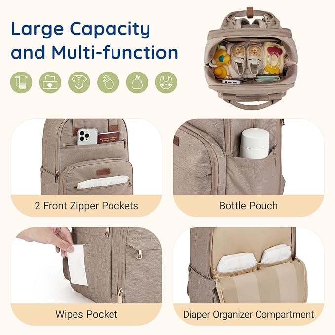 mommore Diaper Bag Backpack, Large Baby Bag for Boy Girl Toddler with Changing Pad, Travel Essentials Diaper Backpack Baby Shower Gifts