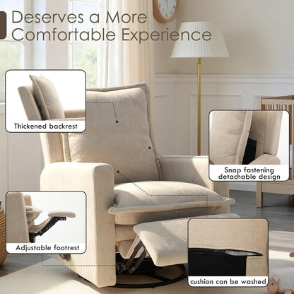 Nursery Glider Recliner Rocking Chair High Back Nursery Recliner Modern Adult Nursery Swivel Rocker Recliner for Nursery Bedroom Living Room and RV