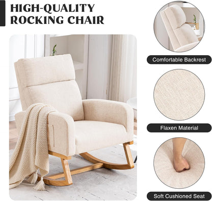 HCHAIRH Rocking Chair Nursery, Upholstered Fabricr Nursing Rocking Chairs with Soft High Back, Modern Nursery Glider Rocker for Mom Living Room, Bedroom, Camel