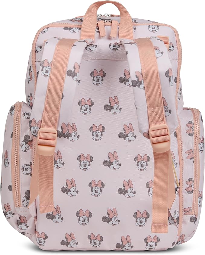 Disney Diaper Bag Backpack with Changing Pad Minnie Mouse – 16” Nylon Baby Bag for Parents, Insulated Bottle Holders, Multiple Storage Pockets