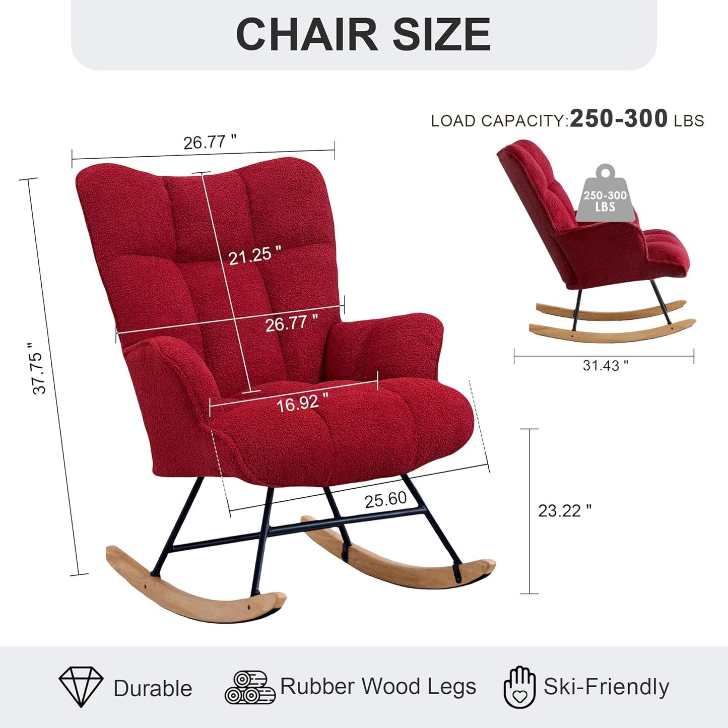Zedachica Rocking Chair Nursery Teddy Upholstered Glider Rocker Rocking Accent Chair Padded Seat with High Backrest Armchair Comfy Side Chair for Living Room Bedroom Offices (Black Teddy)