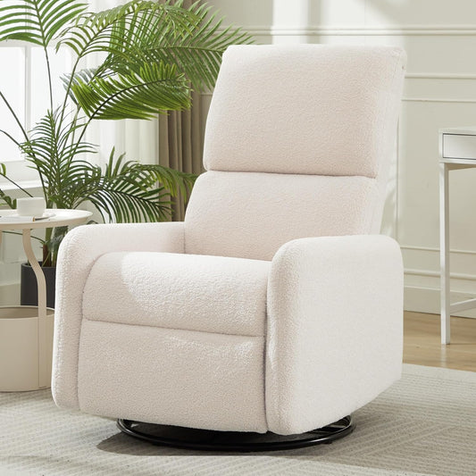 Korser 360° Rocking Chair, Nursery Rocker Chair with Side Pockets, Glider Nursing Chair with Steel Structure Base, Small Chair for Small Spaces, Sherpa Swivel Accent Chairs for Living Room, Nursing