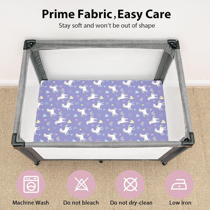 Baby Mini Crib Sheets Girl, Portable 38”x26” Pack and Play Sheets Fitted for Playard and Pack N Play Mattress, 3-Pack Soft Microfiber Pink Rainbow
