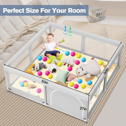 Large Baby Playpen for Babies and Toddlers, Playpen 74×50, Large Baby Play Yards Indoor & Outdoor, Sturdy Safety Baby Play Pen with Soft Breathable Mesh, Toddlers Activity Center with Anti-Slip Base
