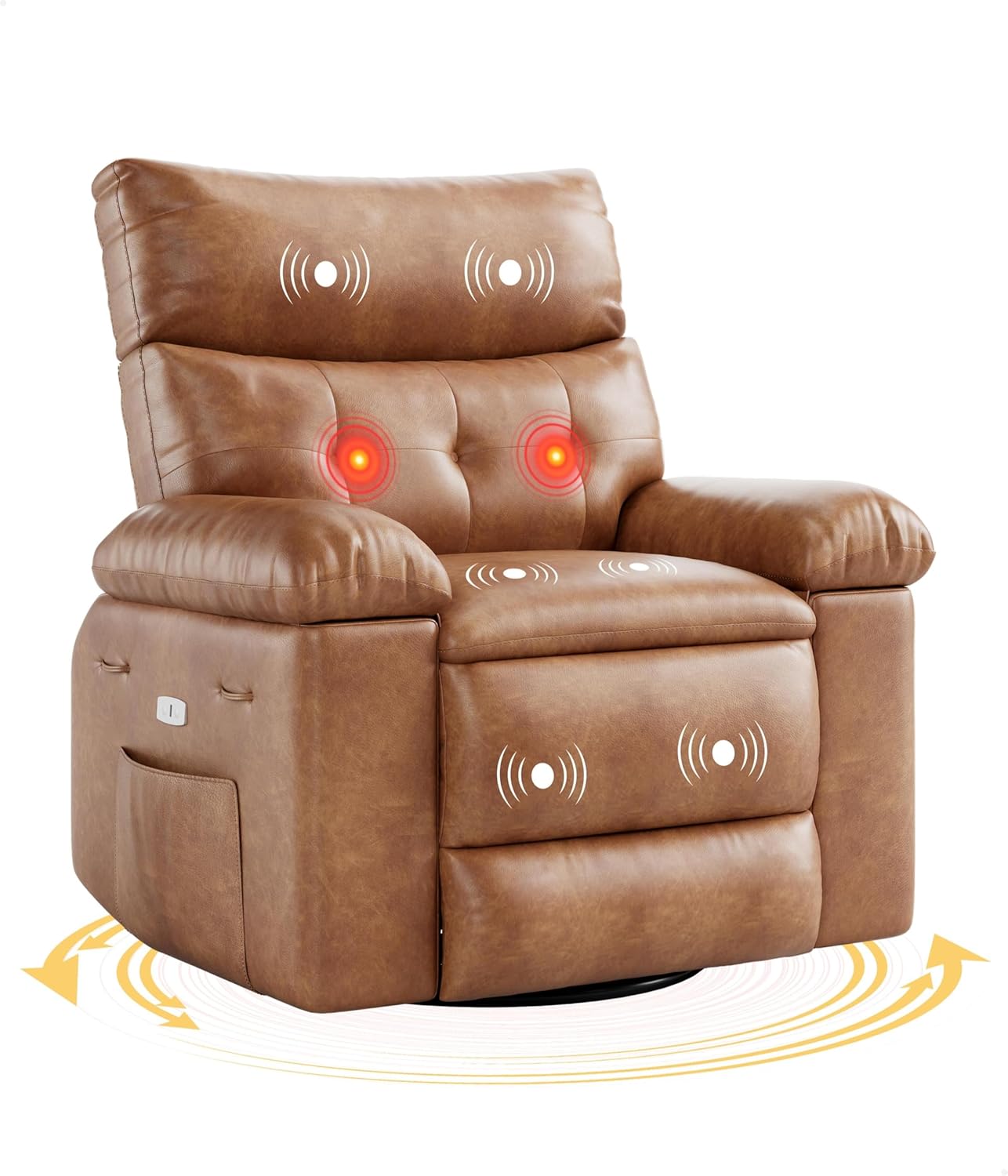 GarveeHome Oversized Power Rocker Swivel Recliner Chair - Heat and Massage, PU Leather Electric Glider Rocking Chair with USB Port, Glider Recliner Nursery Chair for Living Room, Bedroom, Nursery