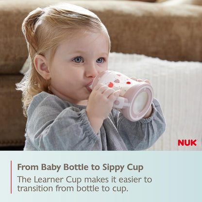 NUK Learner Cup, 5 Oz, Pack of 2, Pink Hearts, Soft Spout, Easy-Grip Handles, BPA Free, Spill Proof, Transition Sippy Cup